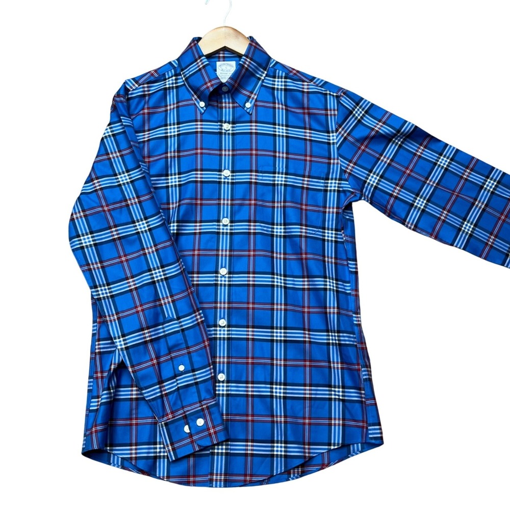 Brooks Brothers Button Down Shirt Mens Small Blue Plaid Long Sleeve Supima EUC